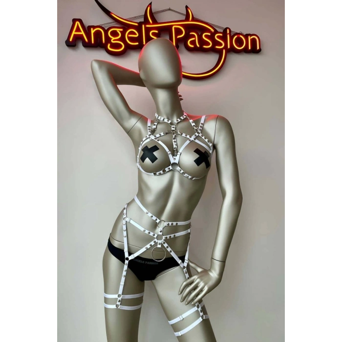 Beyaz Elastik Fantazi Jartiyer Harness