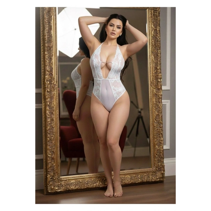 Beyaz Taşlı Bodysuit - 889