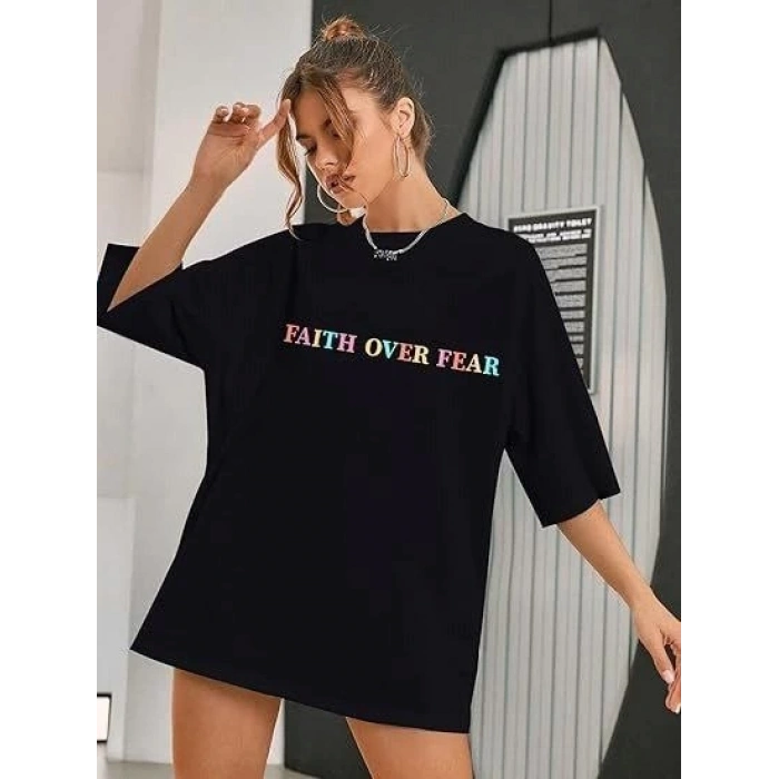 Bisiklet Yaka Baskılı T-shirt - Siyah