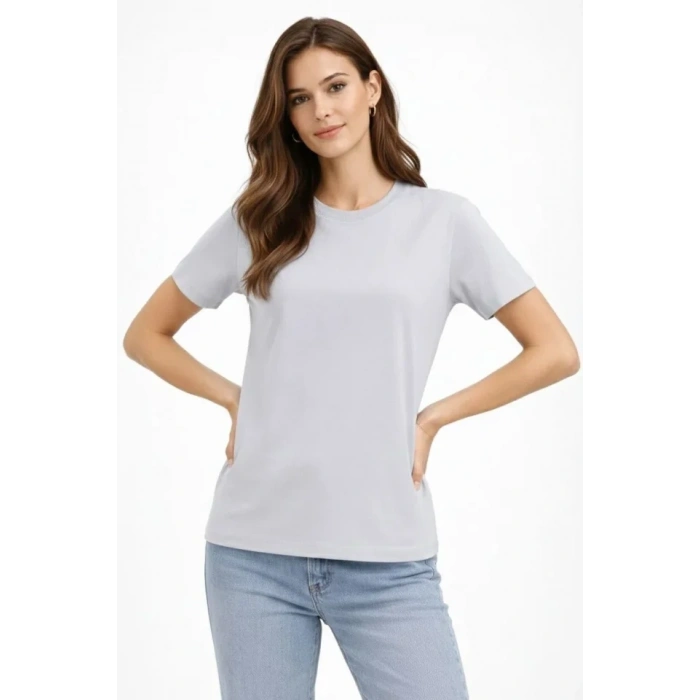 Bisiklet Yaka Tişört  Regular Kalıp Basic Pamuklu  Günlük Kullanım  T-shirt - Gri