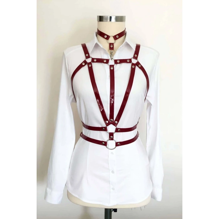 Boyundan Bağlamalı Çift Sıralı Üçgen Deri Harness - 115