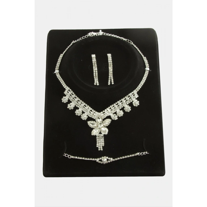 Çiçek Taşlı Lüks Set Kolye