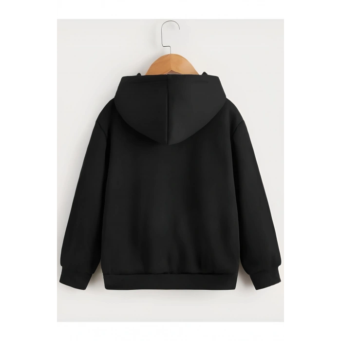 Çocuk   Kapüşonlu Tatlı Kedi Baskılı Sweatshirt - Siyah
