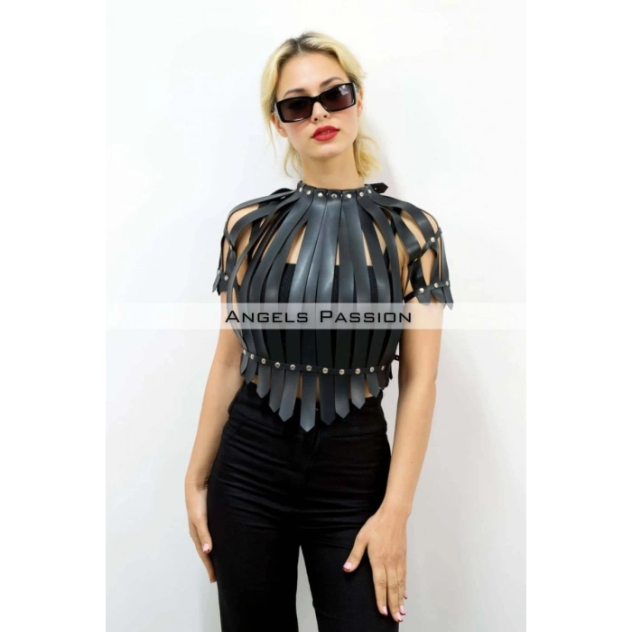 Crop Büstiyer Harness, Deri Göğüs Harness, Gömlek Üzeri Harness - 1257