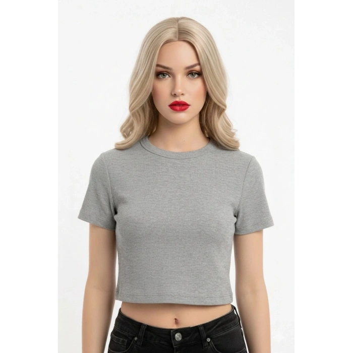 Crop Kısakollu Body Gri Renk