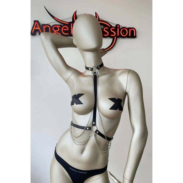 Deri Boyun Ve Bel Harness Zincir Detaylı - 5