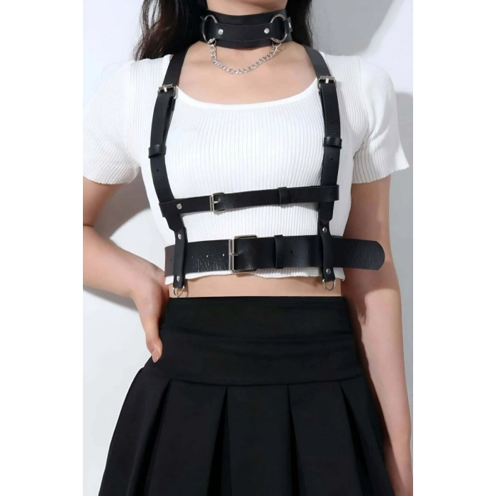 Deri Göğüs Harness Ve Choker-tasma Takım - 959