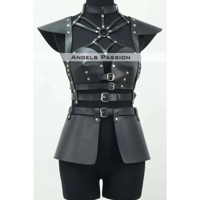 Deri Mini Elbise, Deri Harness Etek Ve Göğüs Takım - 1371
