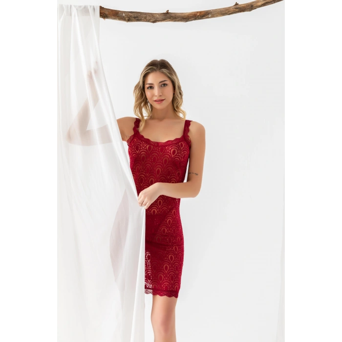 DEVORE TRANSPARAN BABYDOLL STRİNG TAKIM BORDO (MGP31842)