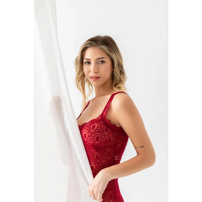 DEVORE TRANSPARAN BABYDOLL STRİNG TAKIM BORDO (MGP31842)