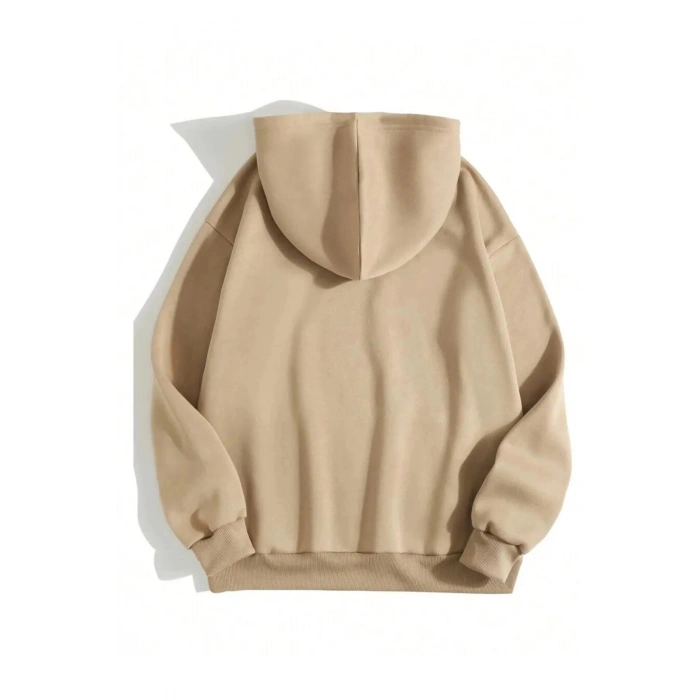 Düz Kapüşonlu Sweat - Bej -