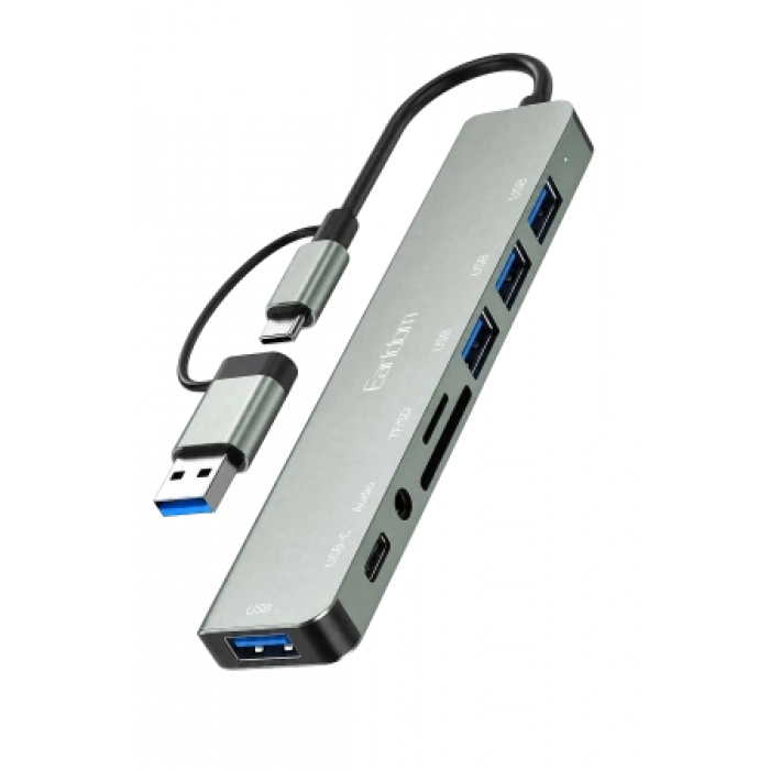Earldom ET-W43 8in1 USB-C Hub Dönüştürücü - Gri