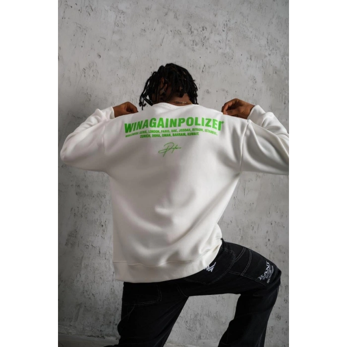 Erkek 3 iplik Bisiklet yaka Baskılı Sweatshirt - Beyaz