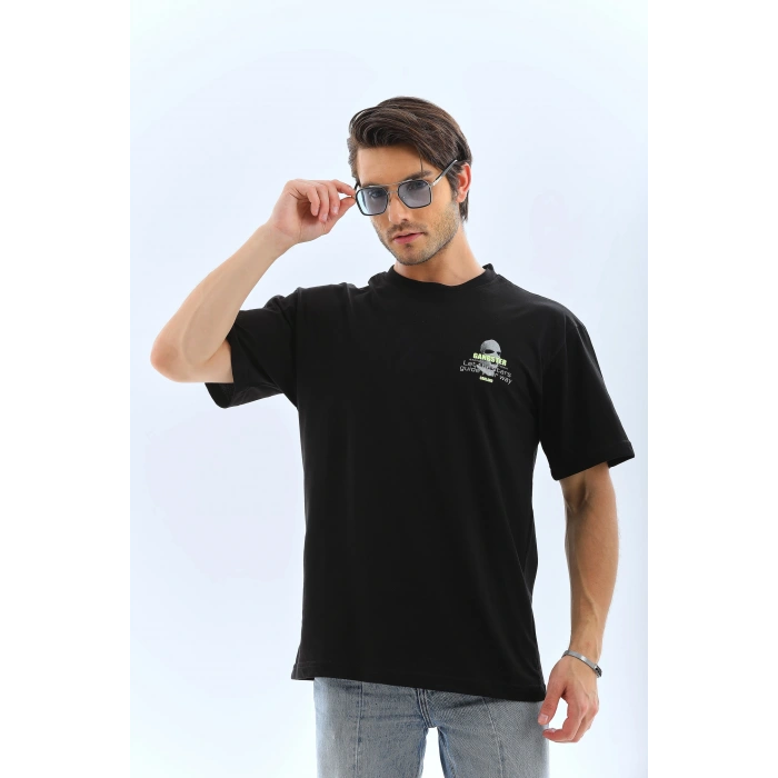 Erkek Baskılı Bisiklet Yaka Kısa kol T-Shirt - Siyah