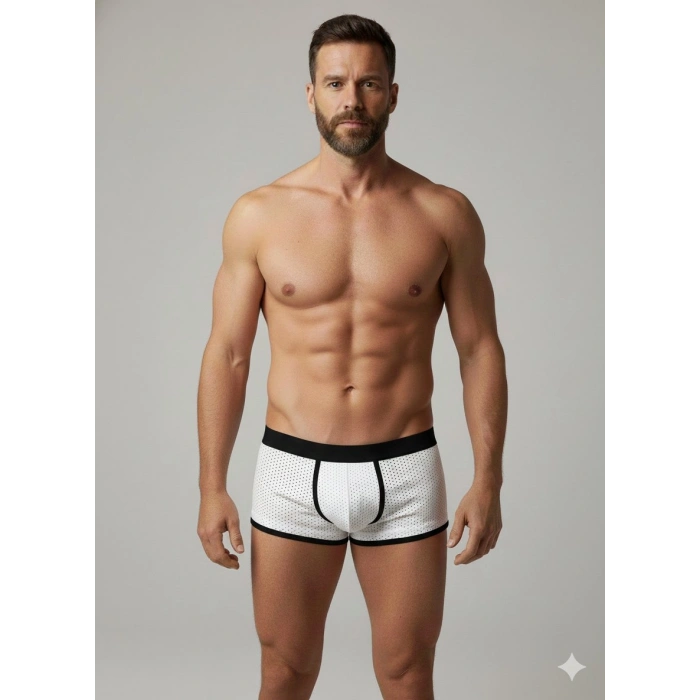 Erkek Beyaz Biyeli File Boxer