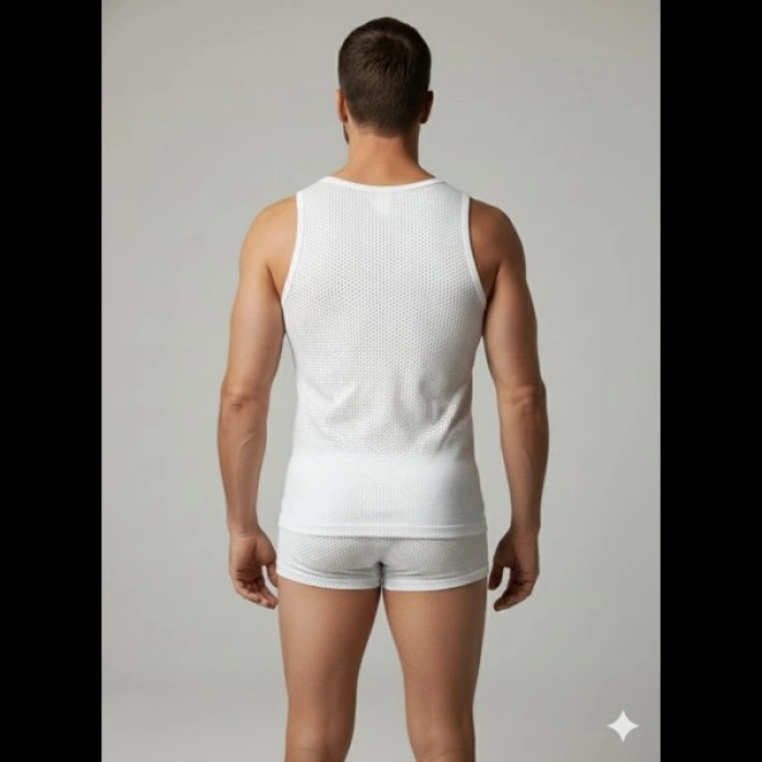 Erkek Beyaz File Tank Top Boxer Takımı