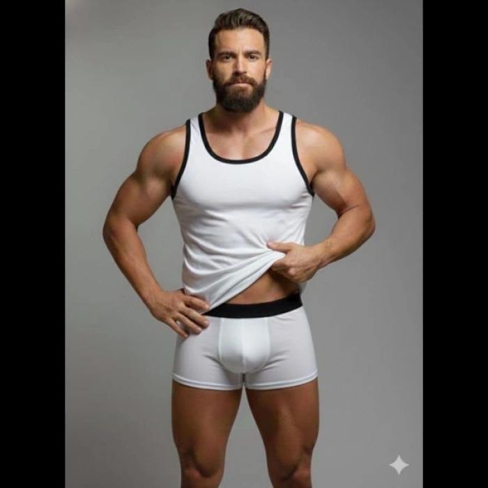 Erkek Beyaz Tank Top Boxer Takım
