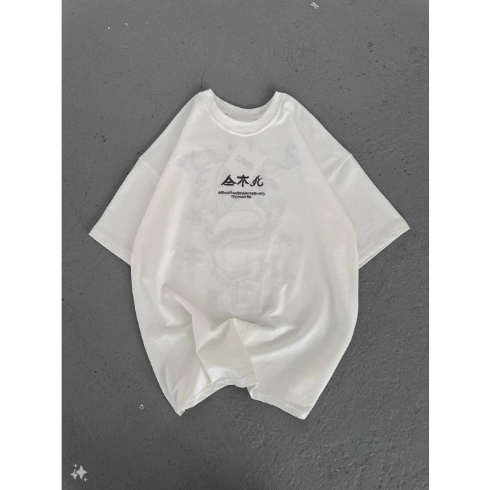 Erkek Bisiklet yaka Baskılı T-Shirt - Beyaz