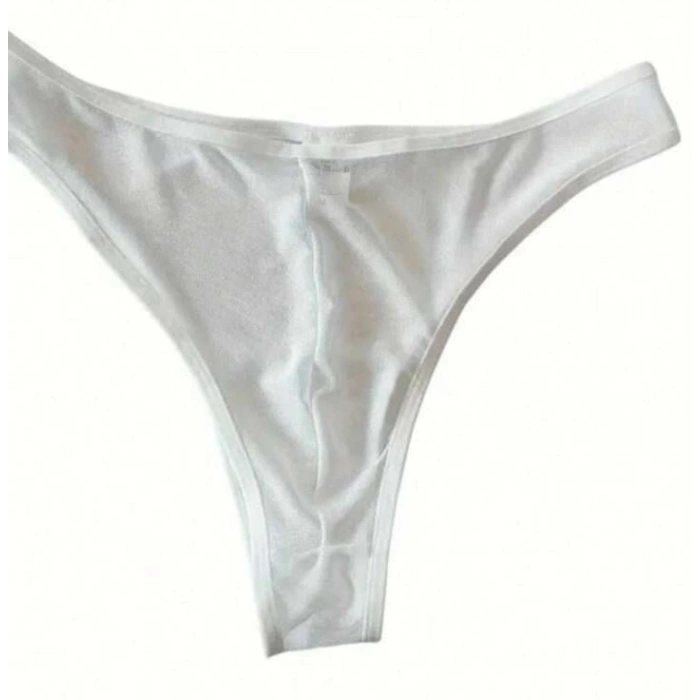 Erkek  Biyeli Beyaz Transparan Brazillian Slip