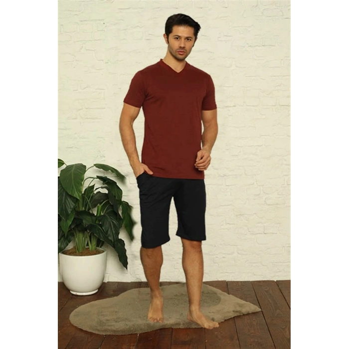 Erkek Bordo V Yaka 3lü Pijama Takım