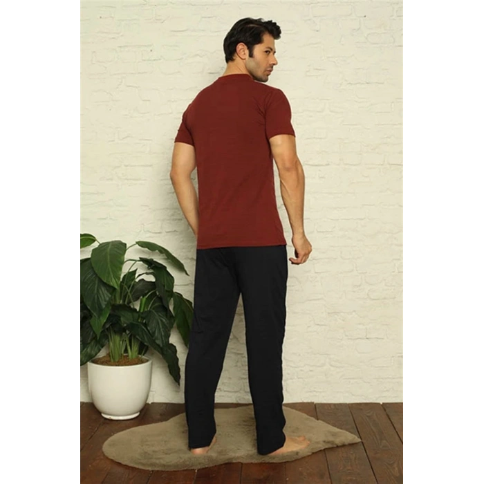Erkek Bordo V Yaka 3lü Pijama Takım