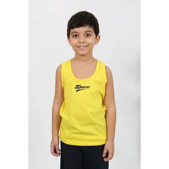 Erkek Çocuk Sıfır Kol Penye Pijama Takım Sarı