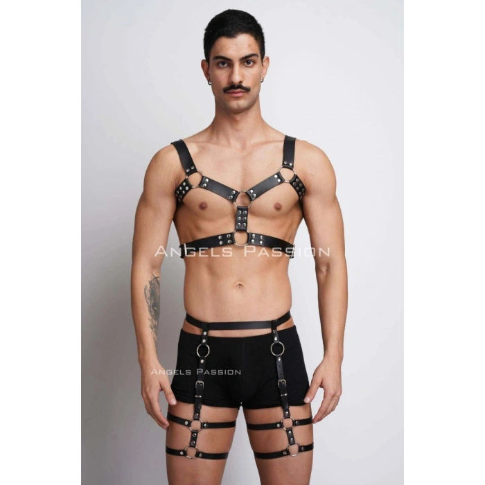 Erkek  Deri Göğüs Harness Ve Bacak Harness Takım - m195