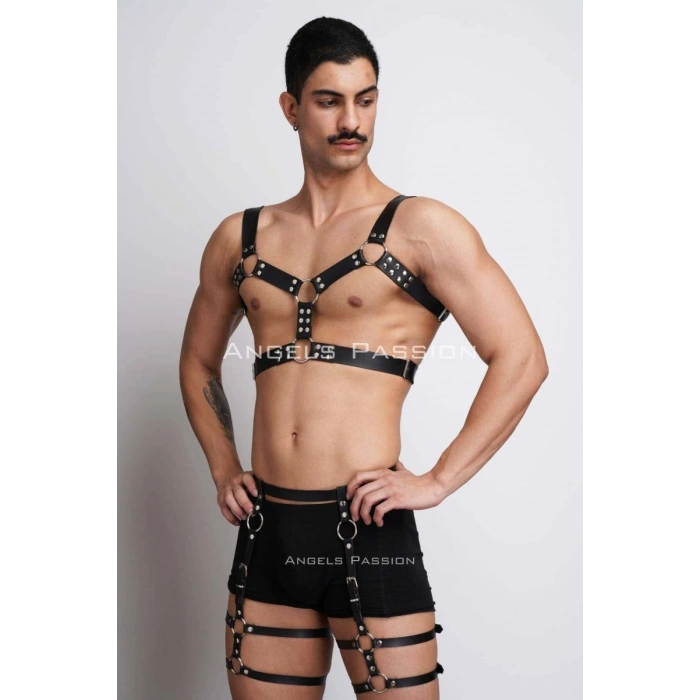 Erkek  Deri Göğüs Harness Ve Bacak Harness Takım - m195