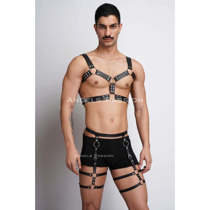 Erkek  Deri Göğüs Harness Ve Bacak Harness Takım - m195