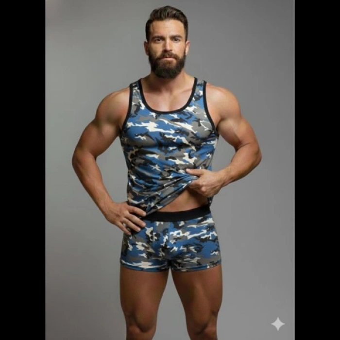Erkek Kamuflaj Tank Top Boxer İç Çamaşır Takımı