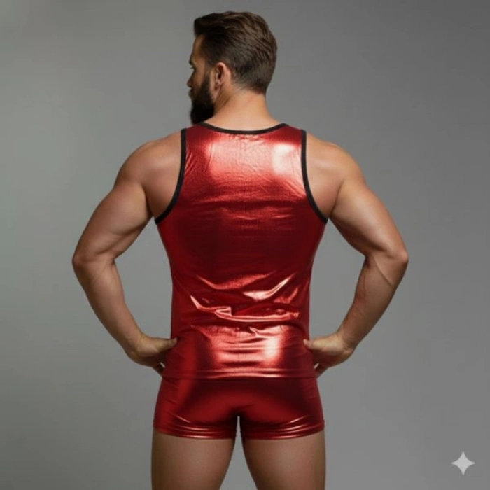 Erkek Kırmızı Lame Tank Top Boxer Takımı