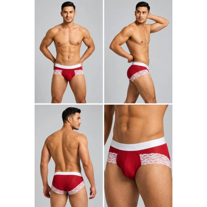 Erkek Kırmızı Tül Dantelli Slip İç Giyim