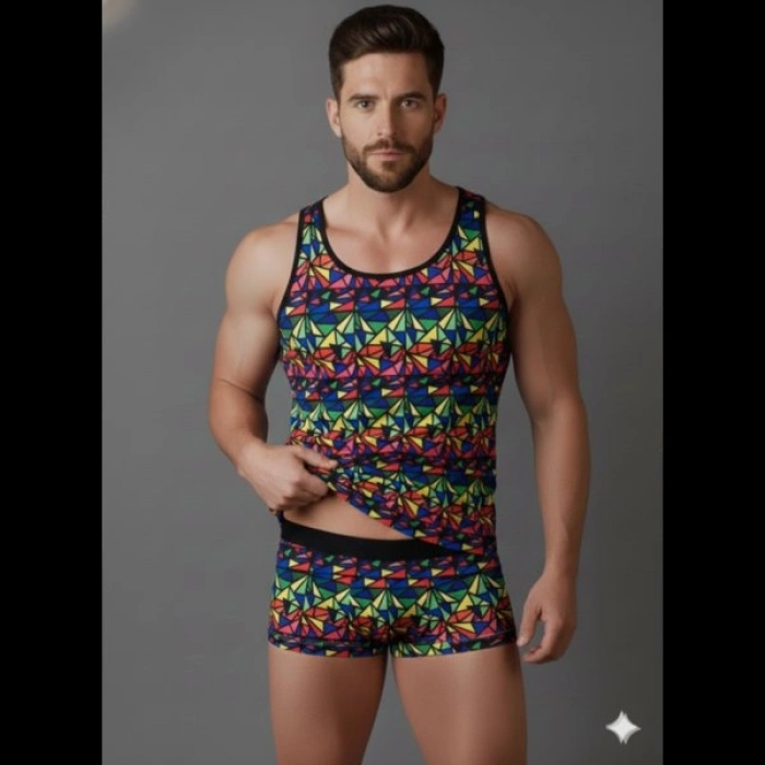 Erkek Renkli Tank Top Boxer Takımı