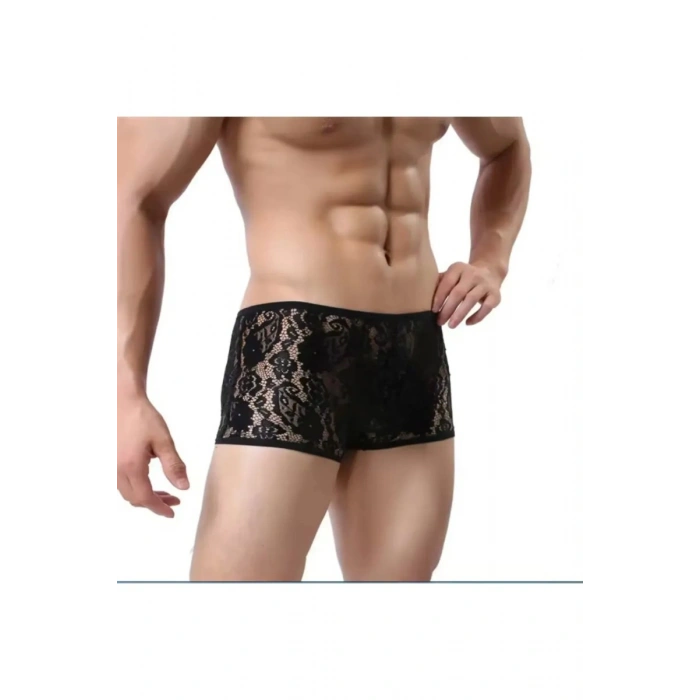 Erkek Siyah Dantelli Boxer İç Çamaşırı