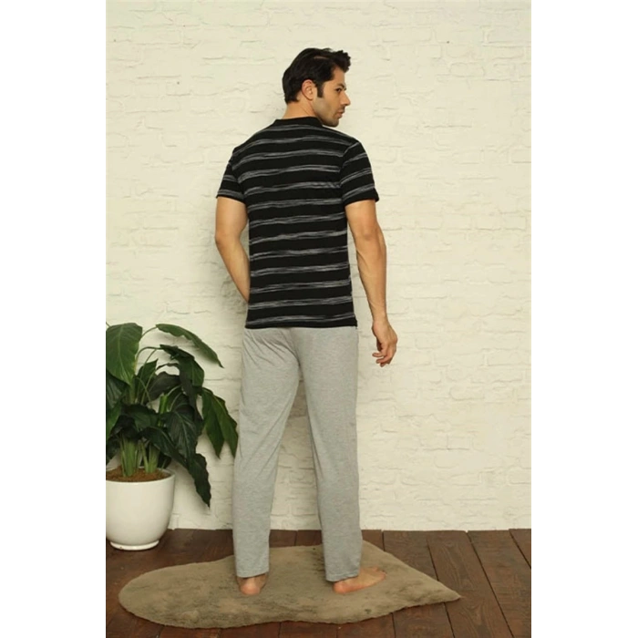 Erkek Siyah V Yaka 3lü Pijama Takım
