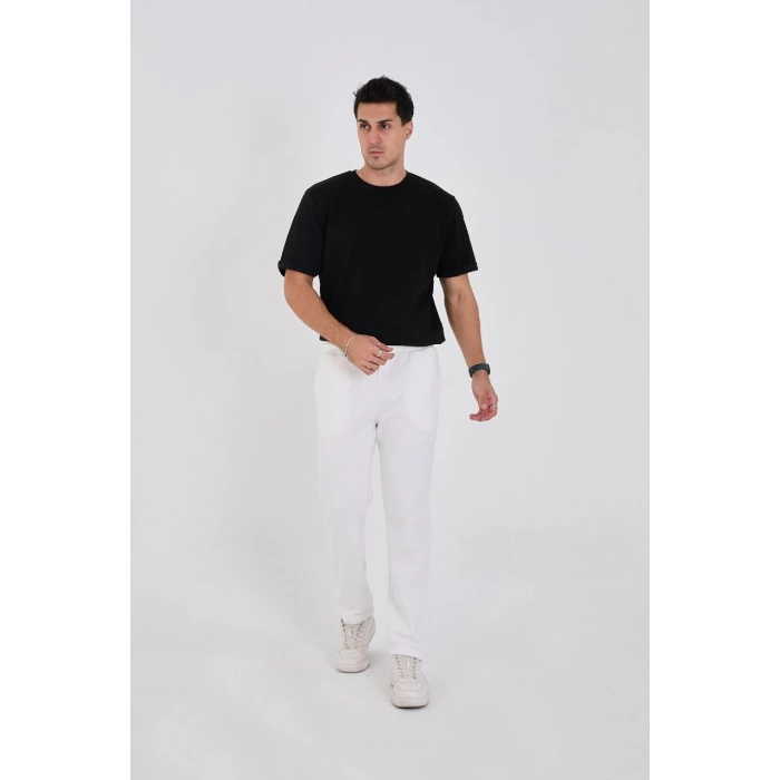 Erkek Üç İplik Basic Eşofman Pantolon - Beyaz