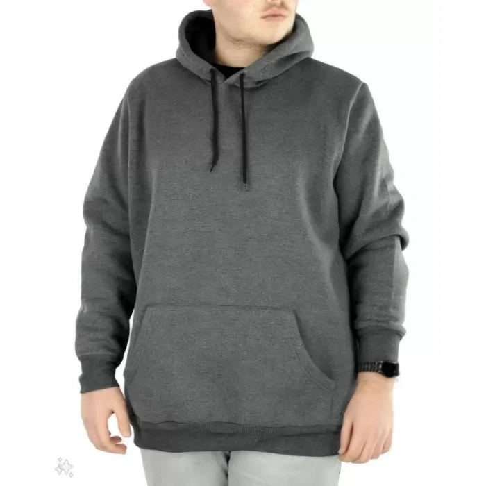 Erkek Uzun Kol Kapşonlu Basic Sweatshirt Hoodie - Füme