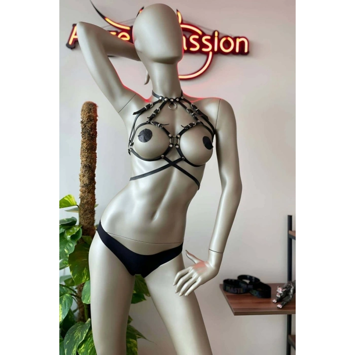 Fantezi Deri Giyim Siyah Harness - 330