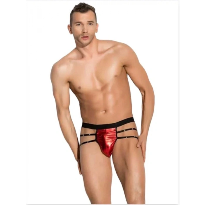Fantezi Erkek Aşk Kırmızısı Seksi Metalli Tanga - String