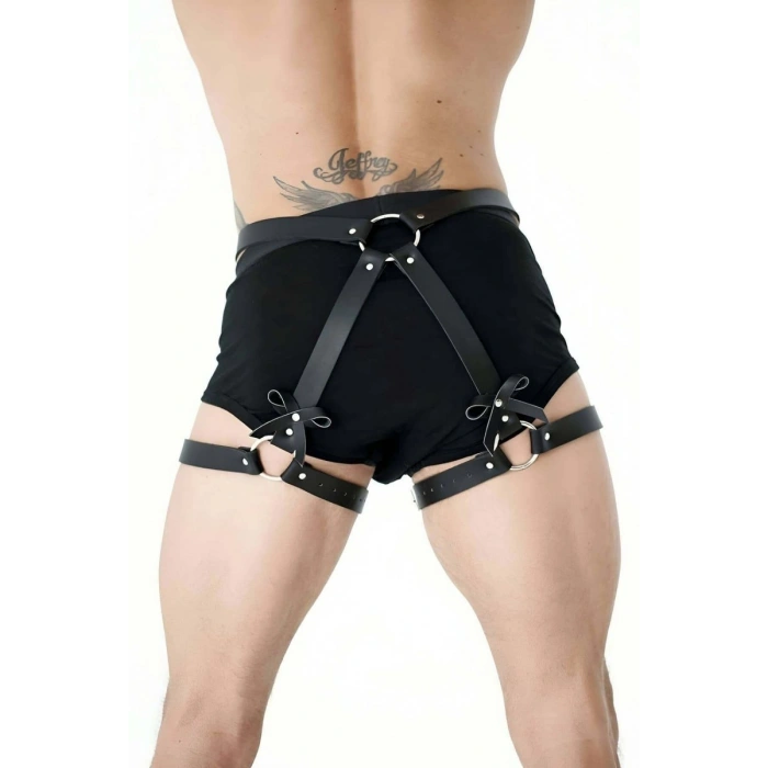 Fiyonklu Erkek  Bel Ve Bacak Deri Harness - m89
