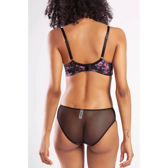 Gardenia Mini Slip, Kadın Dantelli Çiçek Baskılı Siyah Normal Bel Külot