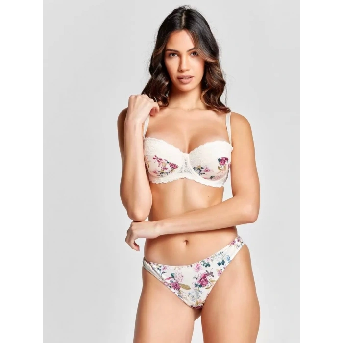 Gitana  Half Push Up Bra,çiçekli Ekru Straplez Konforlu Ve Şık Sütyen