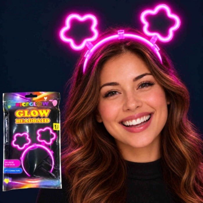 Glow Neon Işıklı Papatya Şekilli Pembe Glow Taç