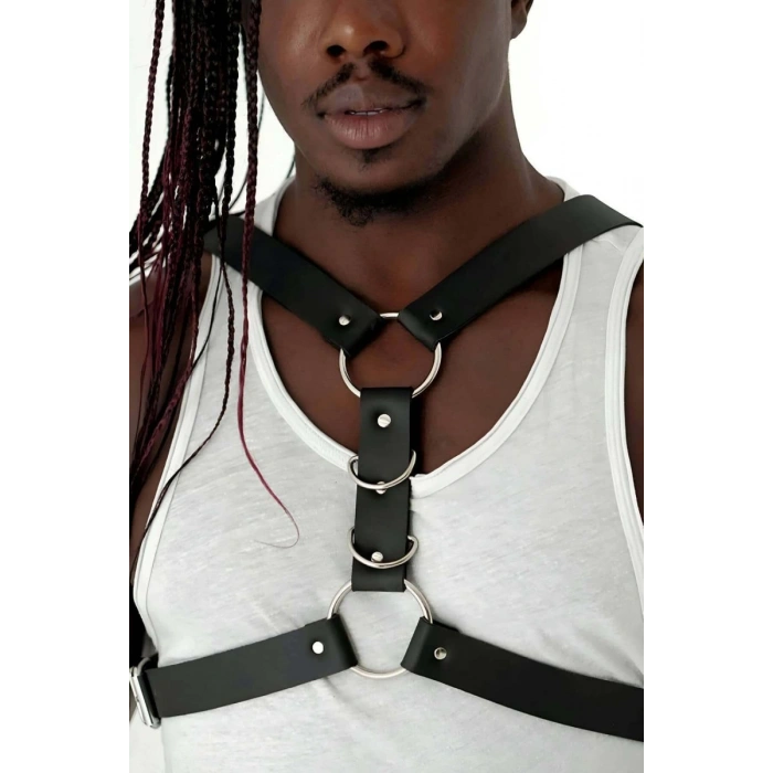 Göğüs Ve Halka Detaylı Erkek  Deri Harness - m85