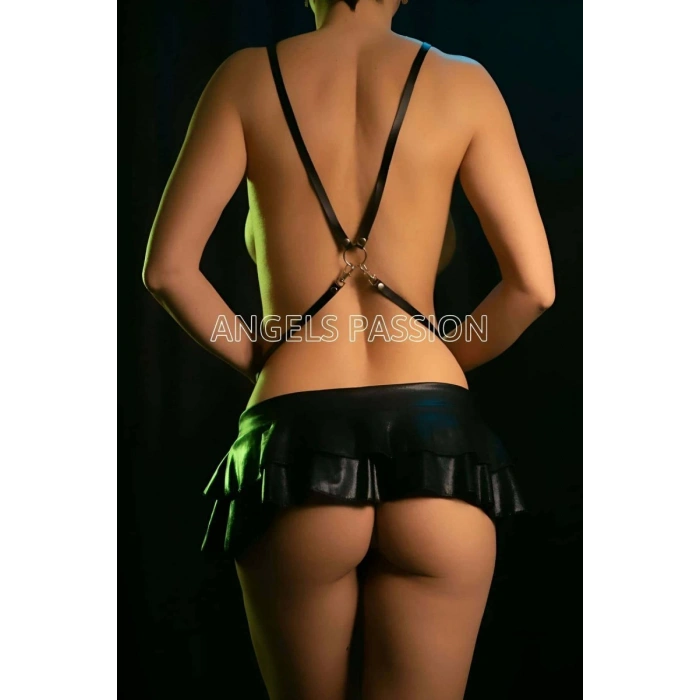 Gömlek - Tshirt Üzeri Deri Harness - Şık Deri Göğüs Harness - 202