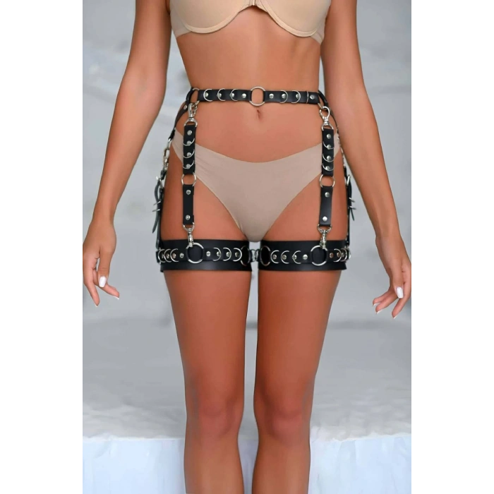Halka Detaylı Şık Deri Jartiyer Harness - 1047