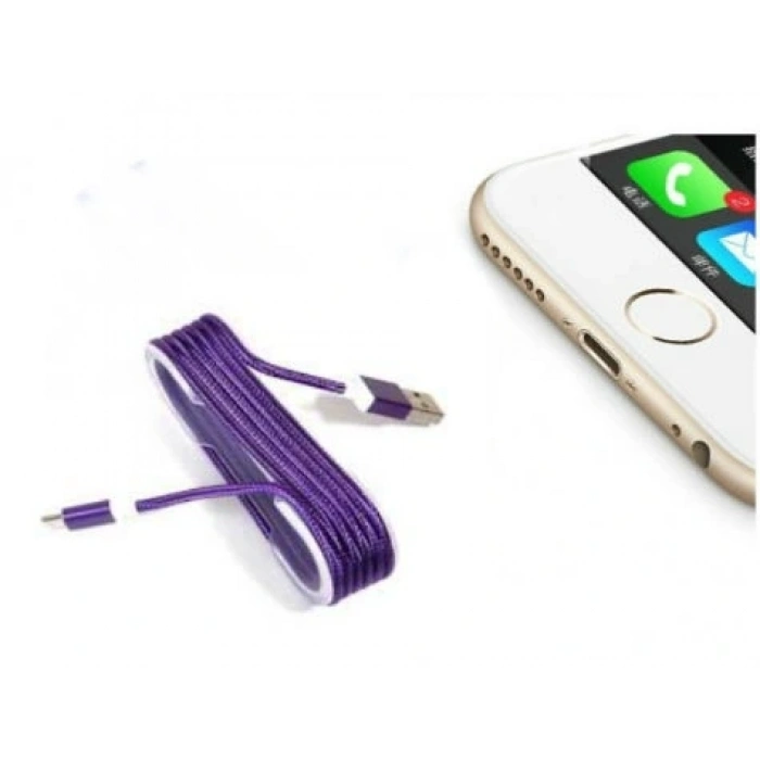 İphone Örgü Şeklinde Renkli Çelik Şarj Data Kablosu - Mor