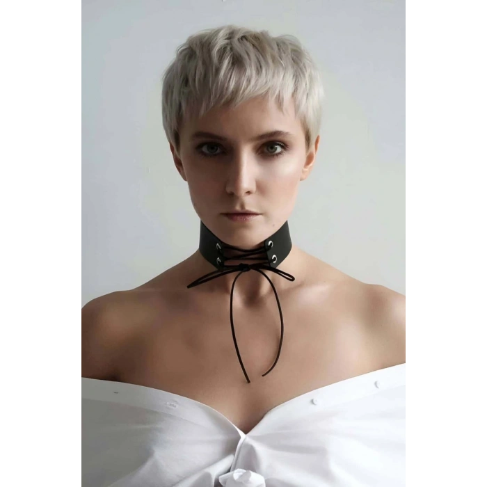İpli Bağlamalı Deri Choker Tasma - 900