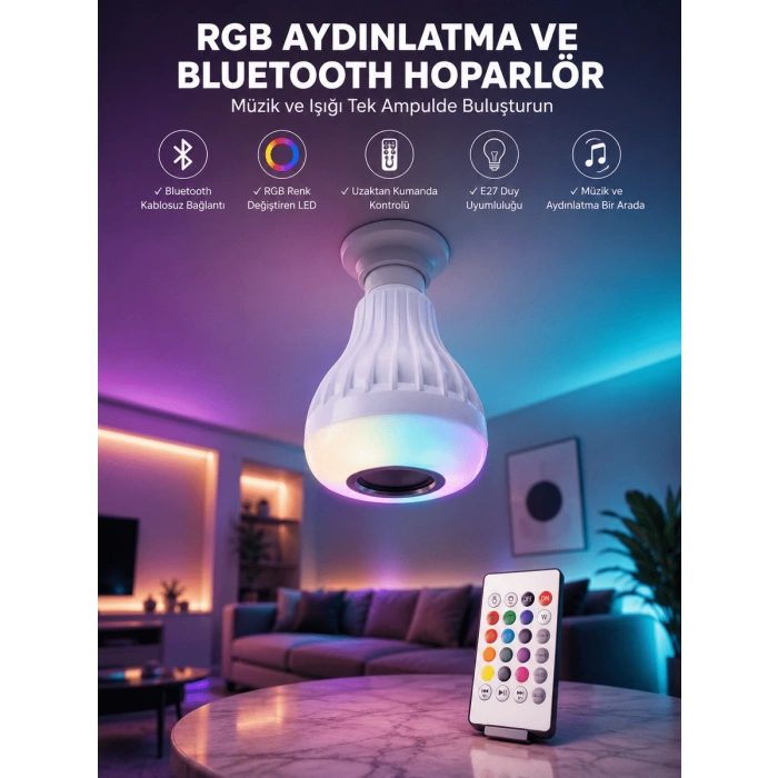 Kablosuz Bluetooth Hoparlör Led Lamba