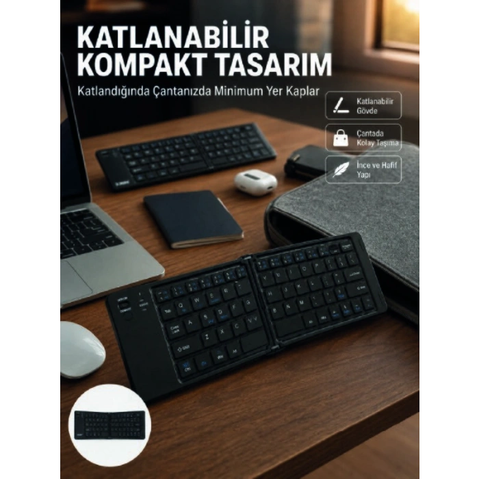 Kablosuz Katlanabilir Bluetooth Klavye Telefon Tablet Bilgisayar Uyumlu